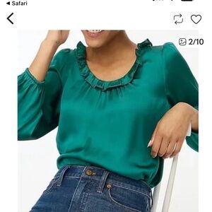 J crew Emerald Green Ruffle Blouse size medium